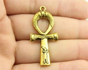 large EGYPTIAN ANKH CROSS pendant GOLD plated 18K necklace 24" chain women men - Picture 1 of 7