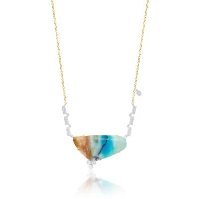14k Yellow Gold Opalized Wood and Diamond Necklace Jewelry Gift For Her Meira T - Image 1 of 4