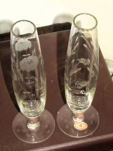 Vintage Chinese Pair of 2 Hand Engraved Glass Vases Plum Blossom 9" Torpedo Vase - Picture 1 of 12