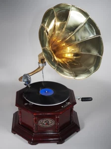 Antikes Grammophon, voll funktionsfähiger Phonograph, Win-Up Plattenspieler - Bild 1 von 13
