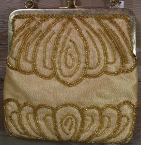 Vintage 1960-70s Dikran Fine Arts Bag New York Beaded Gold Purse with Box - Picture 1 of 10