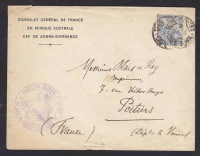 Cabo de Buena Esperanza Sc 57 usado en 1908 cubierta consular a Francia, caché morado,  Foto 1 de 2