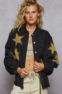 POL Jeansjacke Star Patch Raw Hem Button Up - Bild 1 von 6