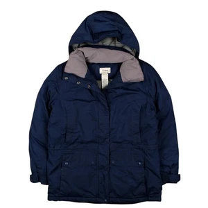 LL Bean Down Parka Jacket Chore Coat Womens Medium Petite Hooded Zip Pockets - Picture 1 of 11
