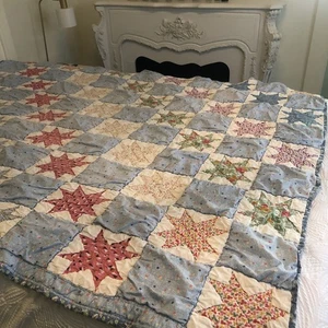 Vintage Handmade Quilt Star Block Multicolor Full Twin Size 63x76 Prairie Colors - Picture 1 of 21