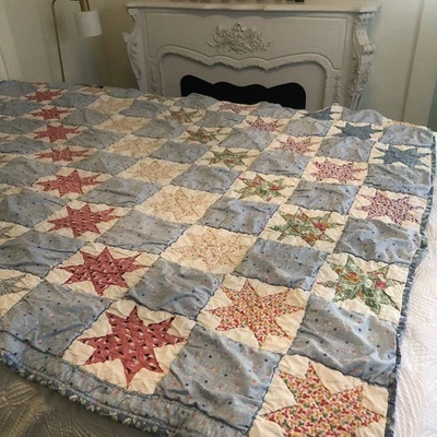 Vintage Handmade Quilt Star Block Multicolor Full Twin Size 63x76 Prairie Colors - Image 1 of 4
