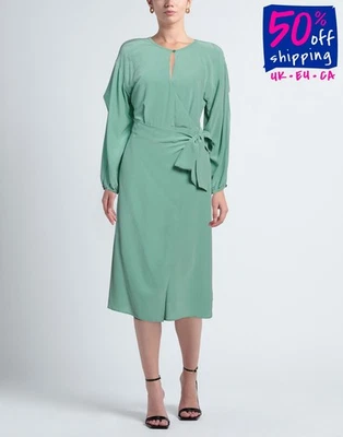 RRP€711 EQUIPMENT Silk Midi Dress US4 UK8 IT40 S Green Draped Wrap Effect - Image 1 of 4