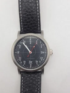 Cadence Watch Men Pi Math Hour Mark Silver Tone Black Band New Battery Working - Picture 1 of 14