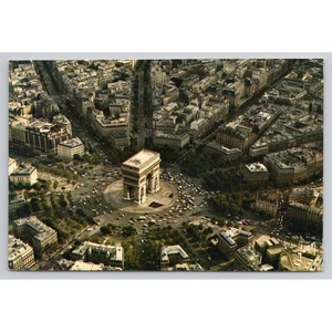 Tarjeta postal de recuerdo de viaje vintage vista aérea Arco del Triunfo París Francia - Imagen 1 de 2