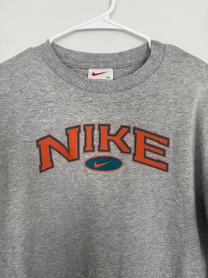 Vintage Nike 90s T-Shirt Long Sleeve Center Swoosh - Gray Orange Green - Size XL - Image 1 of 4