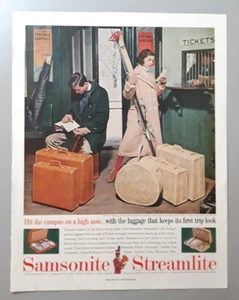 Vintage 1959 Original Print Ad Samsonite Streamlite Man Woman Traveling Luggage - Picture 1 of 3