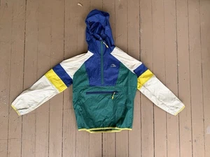 LL Bean Wind And Rain Jacket Kids Yellow Colorblock Nylon Hooded Size S 8 - Picture 1 of 4