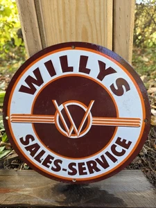 VINTAGE WILLYS-OVERLAND JEEP PORCELAIN SIGN "SALES & SERVICE 12" SIGN. - Picture 1 of 5