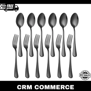 Set of 12, Stainless Steel Dinner Forks and Spoons Silverware Set, Heavy-Duty F - Picture 1 of 6