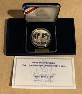 1996-P Smithsonian Institution 150th Anniversary Silver Dollar Proof COA OGP - Picture 1 of 7