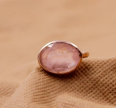 Anello in argento placcato oro rosa quarzo misura 7US 925 Sterling Silver... - Immagine 1 di 4