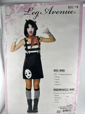 Leg Avenue Miss Mime Halloween Costume Black and White Juniors Medium 5-7 - Image 1 of 4
