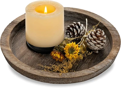 Rustic Wooden Tray Candle Holder - Small Wood Decorative Plate Pillar Candle Tra - Image 1 of 4