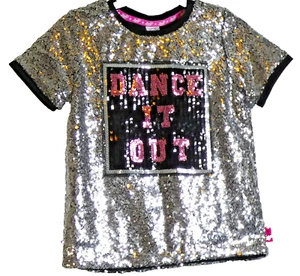 JoJo Siwa Dance It Out Top UK Shirt Silver Sequins Unique Girls Size 10/11 NWT - Picture 1 of 9