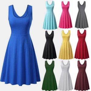 Haute Edition Women's Sleeveless Scoop Neck A-Line Skater Jersey Dress with Plus - Picture 1 of 41