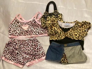 Build-A-Bear Clothes Lot Leopard Print Shirt Denim Skirt Pink Pajamas Purse - Picture 1 of 10