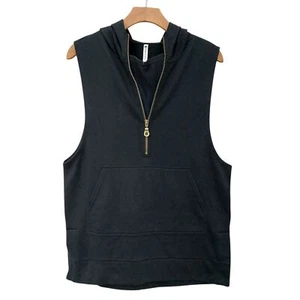 Fabletics Hooded Vest Womens Small Black Terrycloth 1/2 Zip Side Snap Athletic - Picture 1 of 11