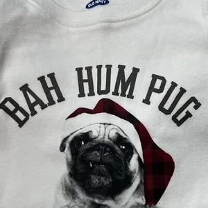 Camisa Antigua Marina Niño Pequeño Santa Sombrero Navidad Perro Bah Hum Pug Mangas Largas Marfil 4T - Imagen 1 de 7