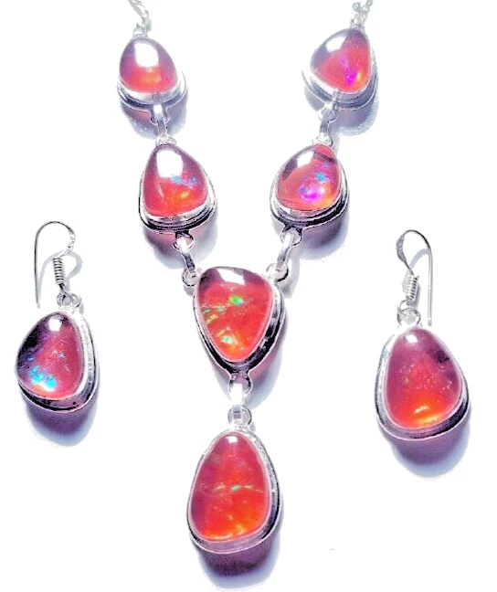 Australian Triplets Opal Gemstone 925 Sterling Silver Handmade Jewelry Necklace - Image 1 of 4