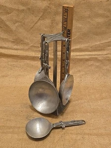 Vintage Tin Woodsman Pewter Dragonfly Measuring Cups Set With Stand Has Patina  - Picture 1 of 21