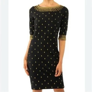 Gretchen Scott Rocket Girl Sheath Black Dress Gold Embroidery Stretch Medium - Picture 1 of 11