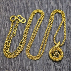 Christian Dior vergoldete CD Logo runde Charm Halskette Anhänger #997c Rise-on - Bild 1 von 5