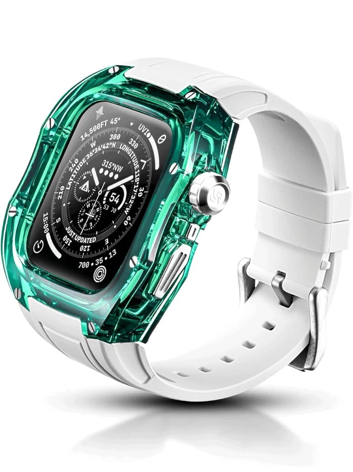 豪华半透明保护壳 带表带 适合 Apple Watch Series 10 45 毫米 坚固 绿色  — 第 1/4 张图片