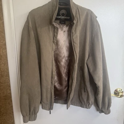 Weatherproof Men’s Vintage  90’s Tan Microfiber Bomber Coat Zip Front Size L - Image 1 of 4