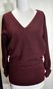 White House Black Market Burgandy Pullover Sweater V Neck Soft Womens Size Small - Picture 1 of 14
