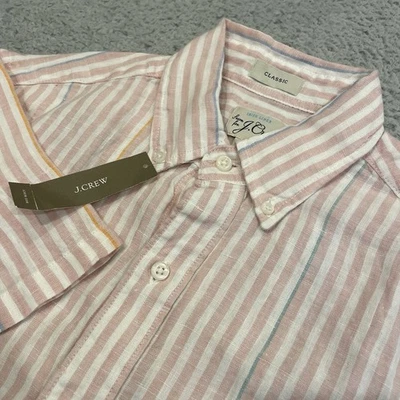 NUEVO CON ETIQUETAS J Crew Baird McNutt Camisa de Lino Irlandesa para Hombres XS Blanco Rosa Rayas Con Botones Foto 1 de 4