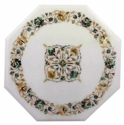 Mesa de centro de centro de mármol de 12" con incrustación de marquetería Pietra Dura multicolor w72 Foto 1 de 4