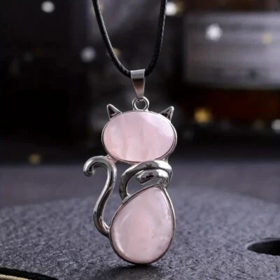 Pingente de colar de cristal natural rosa quartzo gato pedra preciosa de cura novo - Imagem 1 de 2