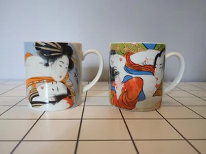 Juego de taza/taza de porcelana japonesa Yunomi Shunga erótica mino-yaki única y rara - Imagen 1 de 8