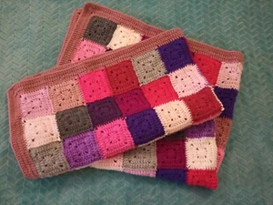 Crochet blanket hand made pinks and purples - Picture 1 of 3