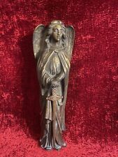 Antique Victorian Bronze Angel With Sword Mount Memento Mori Cemetery Sculpture 