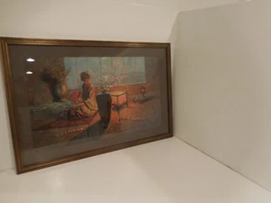 Painting-Geisha Girl in Kimono Print, signed O.G.L. - Custom Framed - Picture 1 of 24