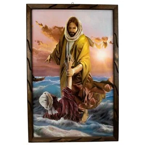 Mrcjsales - Jesus and Peter, at Sea – Rustic Frame, Multiple Sizes, Mexican Art - Picture 1 of 14