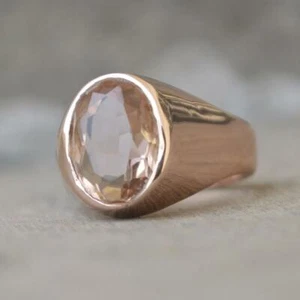Oval Faceted Morganite Quartz Gemstone Sterling Silver Rose Gold Ring Jewelry - Picture 1 of 5