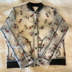 Disney Parks Mickey Mouse Transparent Snap Rain Jacket Size Small - Picture 1 of 8