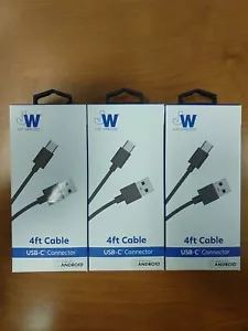 3 Pack: Just Wireless USB C Connector 4 Ft Cable Works With Android Grey E10C - Picture 1 of 6