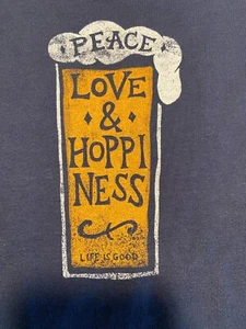 Maglietta frantoio blu nuova con etichette Life is Good PEACE LOVE & HOPPINESS collo da donna taglia M - Foto 1 di 12