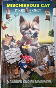 Mischievous Cat Gnome Massacre Garden Statue Mark & Margot Weatherproof - Picture 1 of 4