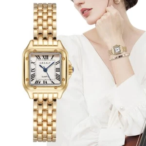 Women's Fashion Square Watches Gold Alloy Strap Luxury Quartz Wristwatches - Picture 1 of 20