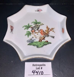 Vintage Porcelain Bird Bugs Octagon Shape Trinket Dish 4" - Picture 1 of 10