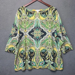 Charter Club Top 3X Plus Tunic Mosaic Art to Wear Jersey Knit Bohemian Yellow - Picture 1 of 8